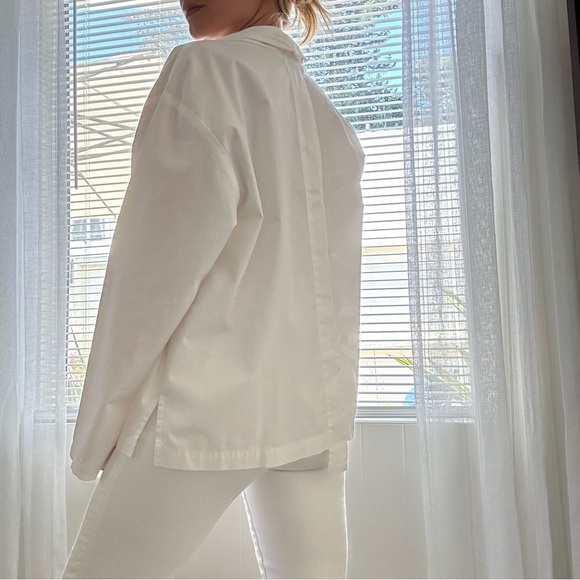 Xiaoyan Lin White Cotton Button Down Shirt Size M Unique Design Cowl Neck Resort - Picture 2 of 15